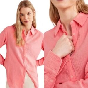 Boden pink cotton‎ gauzy texture button front shirt size 4 US relax fit vacation